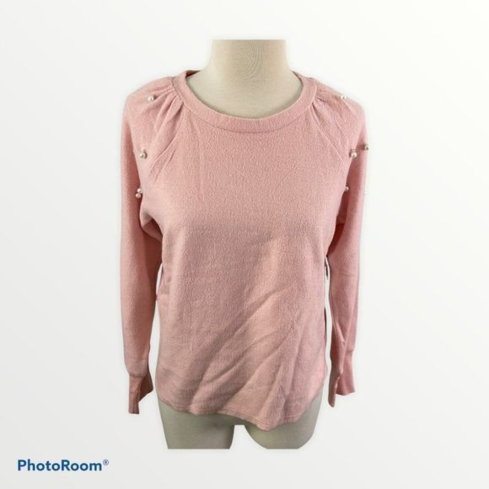 NWT 1901 Pink‎ Crew Neck Pearl Detailing Sweater (X